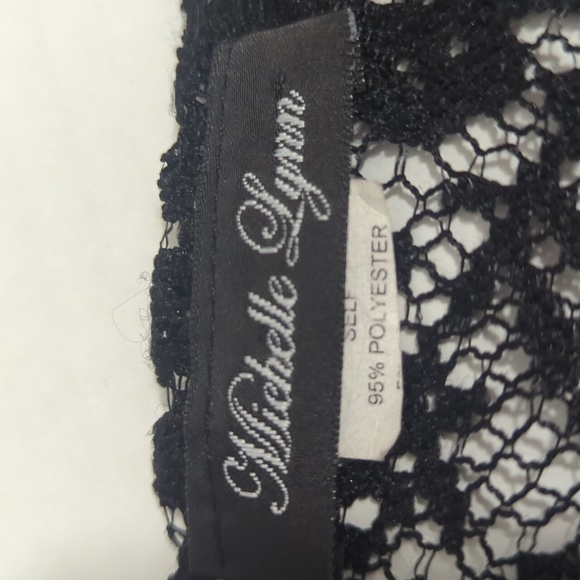 Michele Lynn Crop Black Cardigan Lace Back Drape Front Women's Size Medium - Picture 6 of 6